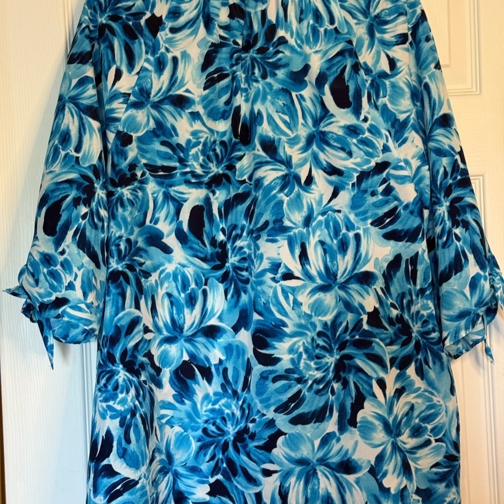 Pappagallo turquoise and white floral blouse Size L - Picture 4 of 7